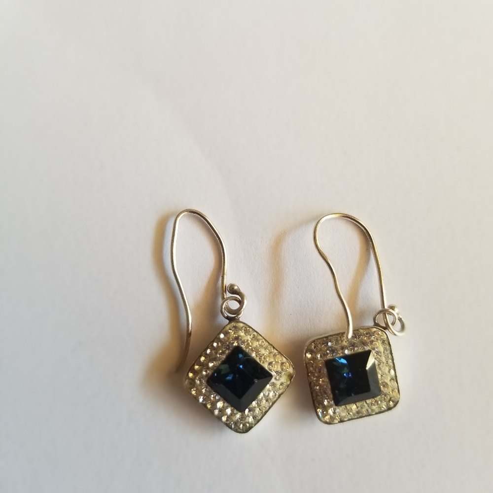 Sterling silver drop earrings cz and blue